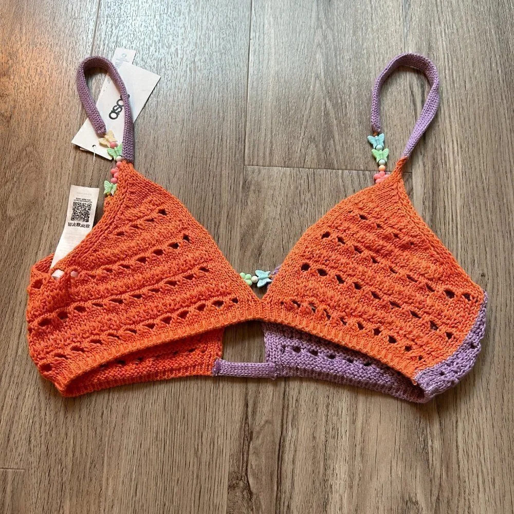 ASOS Colorblock Beaded Crochet Bralette Size 6 NWT - Picture 6 of 7